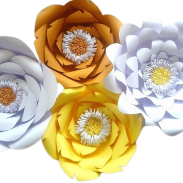 Λουλούδια χάρτινα λευκό κίτρινο - λουλούδι, διακοσμητικά