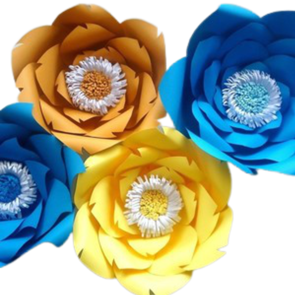 Λουλούδια χάρτινα κίτρινο μπλε - κορίτσι, λουλούδια, διακοσμητικά