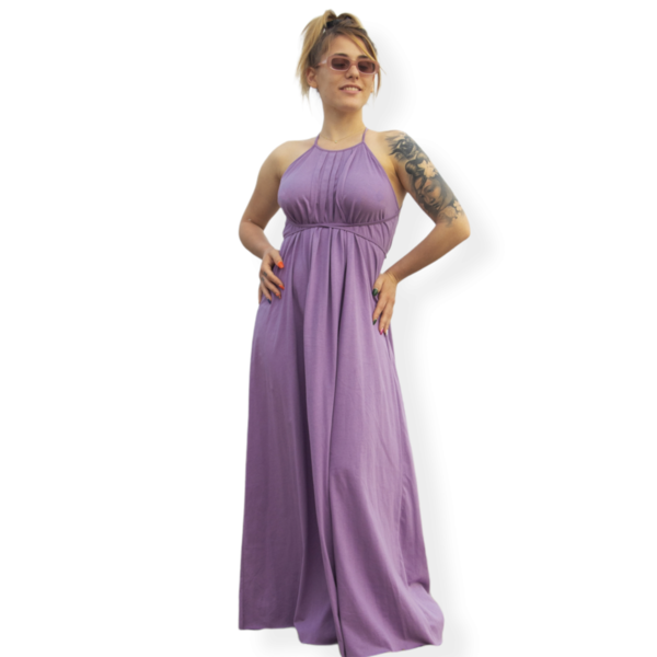 Godess, μακρύ εξώπλατο φόρεμα - βαμβάκι, αμάνικο - 2