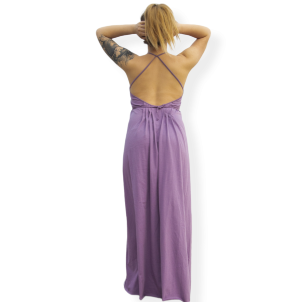 Godess, μακρύ εξώπλατο φόρεμα - βαμβάκι, αμάνικο - 3