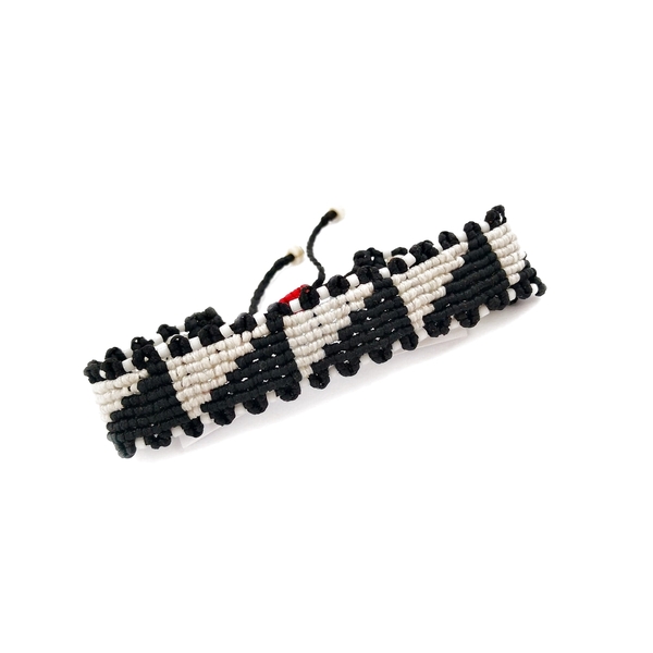 Black & White bracelet, μακραμε βραχιόλι - μακραμέ, χάντρες, boho, χεριού, αυξομειούμενα - 2