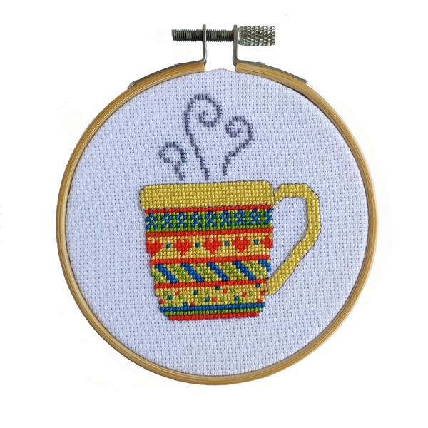 "Κούπα καφέ" κεντημένη με σταυροβελονιά - τελάρα κεντήματος - 2