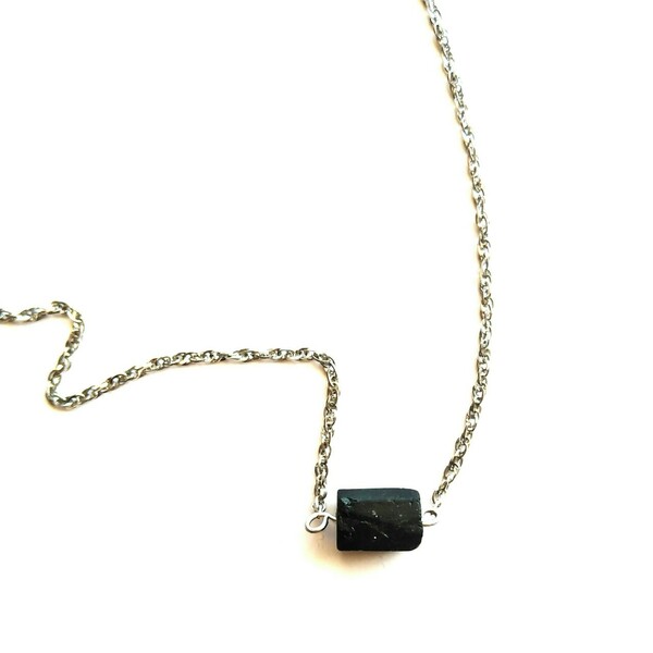 Ατσάλινη αλυσίδα με ημιπολύτιμη πέτρα μαύρη τουρμαλίνη - ημιπολύτιμες πέτρες, charms, κοντά, ατσάλι, φθηνά