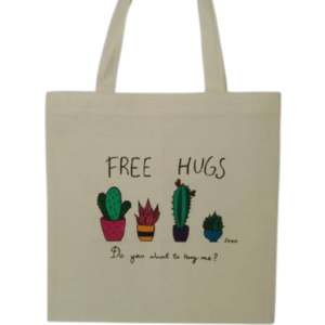 Πάνινη τσάντα ❤️ "Free Cactus Hugs" - ύφασμα, ώμου, all day, tote, πάνινες τσάντες