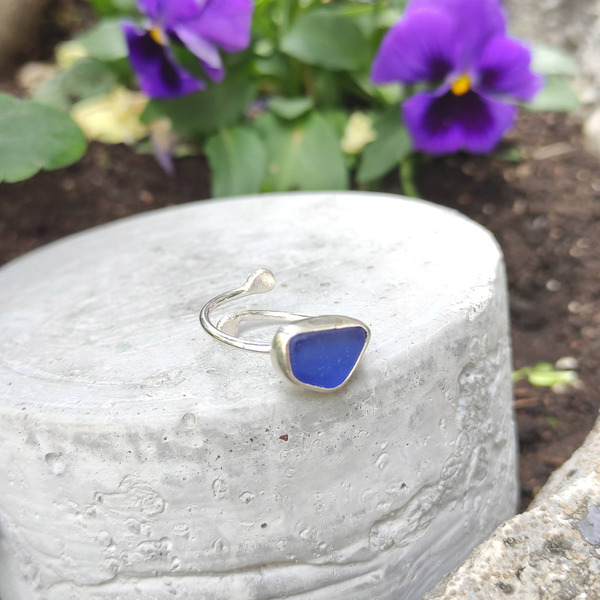 ◊ Δαχτυλίδι από ασήμι και και μπλε γυαλάκι της θάλασσας - ασήμι, γυαλί, ασήμι 925, μικρά, αυξομειούμενα - 5