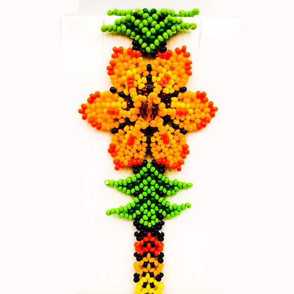 Βραχιόλι με πορτοκαλί λουλούδι και γυάλινες χάντρες - χάντρες, λουλούδι, boho, χεριού, αυξομειούμενα - 5