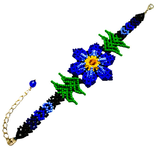 Χειροποίητο βραχιόλι με μπλε λουλούδι - χειροποίητα, χάντρες, λουλούδι, boho, αυξομειούμενα