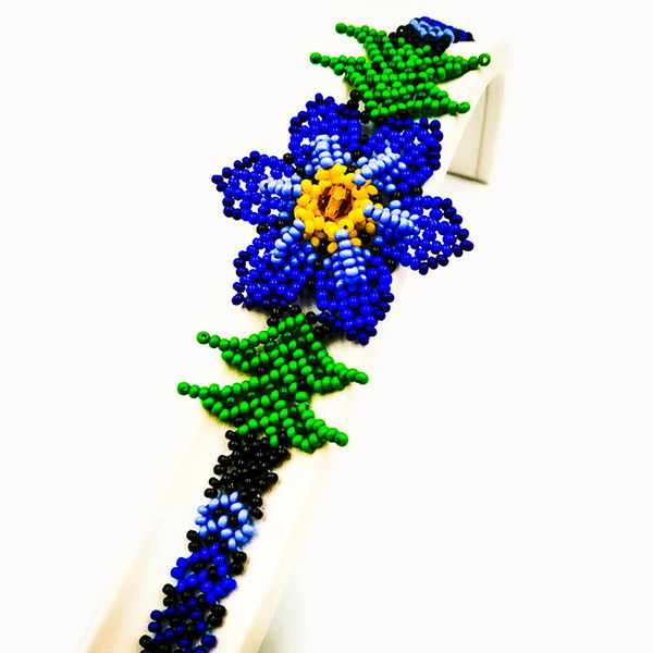 Χειροποίητο βραχιόλι με μπλε λουλούδι - χειροποίητα, χάντρες, λουλούδι, boho, αυξομειούμενα - 3