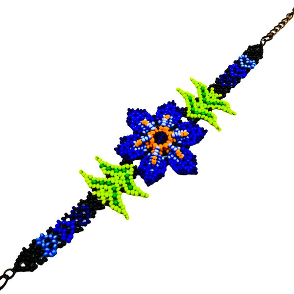 Βραχιόλι με μπλε λουλούδι - χάντρες, λουλούδι, boho, χεριού, αυξομειούμενα