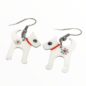 Σκουλαρίκια άσπρα σκυλάκια βαμμένα με Σμάλτο , χειροποίητα κοσμήματα σμάλτου mimitopia - σμάλτος, ατσάλι, boho, κρεμαστά - 3
