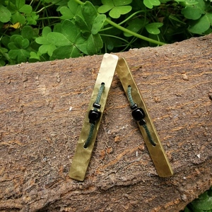Σκουλαρίκια από ορείχαλκο με μαύρη χάντρα 4,6 εκ. / earrings - ορείχαλκος, μακριά, καρφωτά, δώρο οικονομικό - 2