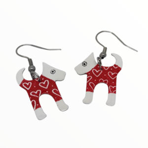 Σκουλαρίκια κόκκινα σκυλάκια βαμμένα με Σμάλτο , χειροποίητα κοσμήματα σμάλτου mimitopia - σμάλτος, ατσάλι, boho, κρεμαστά - 4