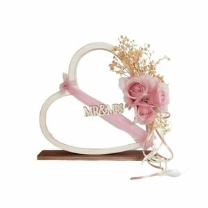 Ξύλινο επιτραπέζιο διακοσμητικό Mr & Mrs ροζ-λευκο 20*21*3,5εκ. - mr & mrs, είδη γάμου