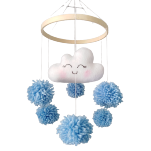Mini mobile blue cloud - μόμπιλε, κορίτσι, αγόρι, συννεφάκι, pom pom