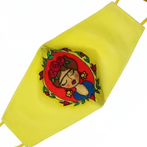 Κίτρινη Ζωγραφισμένη Φριντουλα γυναικεία βαμβακερή μασκα - βαμβάκι, ζωγραφισμένα στο χέρι, μάσκες προσώπου