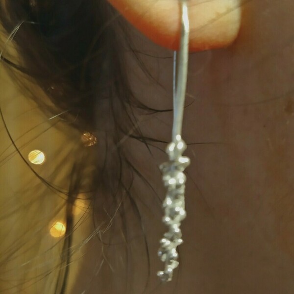 Κρεμαστά σκουλαρίκια με ασημένιες σταγονες - ασήμι, μικρά, κρεμαστά - 2