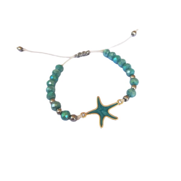 Βραχιόλι αστερίας με aquamarine κρυστάλλινες χάντρες - γυναικεία, αστερίας, χεριού, αυξομειούμενα, φθηνά