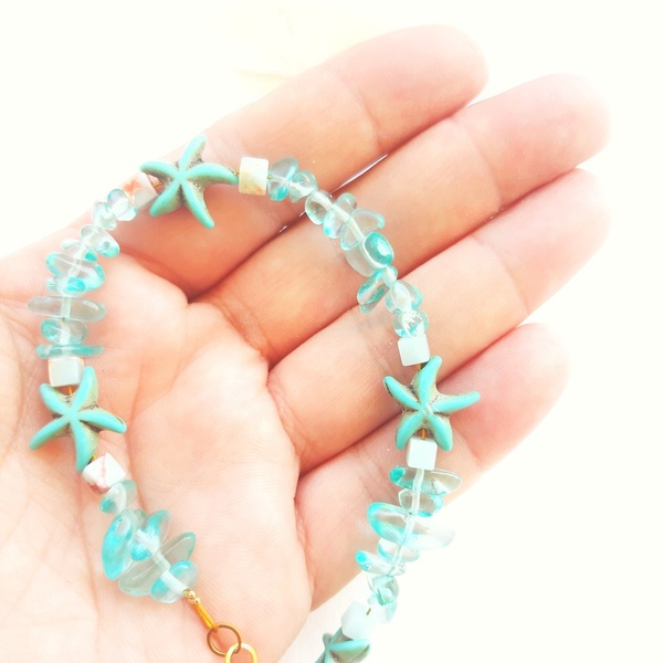 Anklet με ημιπολύτιμες πέτρες σε τιρκουάζ απόχρωση. Βραχιόλι ποδιού. - ποδιού, ατσάλι, ημιπολύτιμες πέτρες, αυξομειούμενα, boho - 2