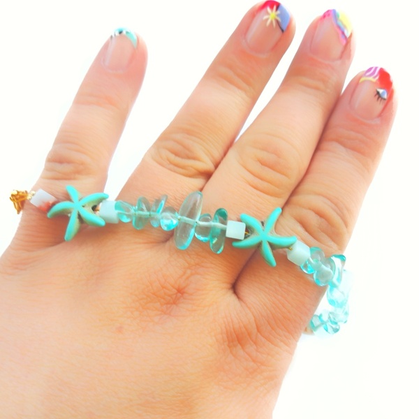 Anklet με ημιπολύτιμες πέτρες σε τιρκουάζ απόχρωση. Βραχιόλι ποδιού. - ποδιού, ατσάλι, ημιπολύτιμες πέτρες, αυξομειούμενα, boho - 3