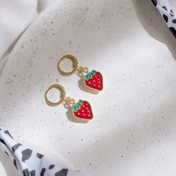 Mini hoops fruits earrings - επιχρυσωμένα, ορείχαλκος, σμάλτος, κρίκοι, μικρά