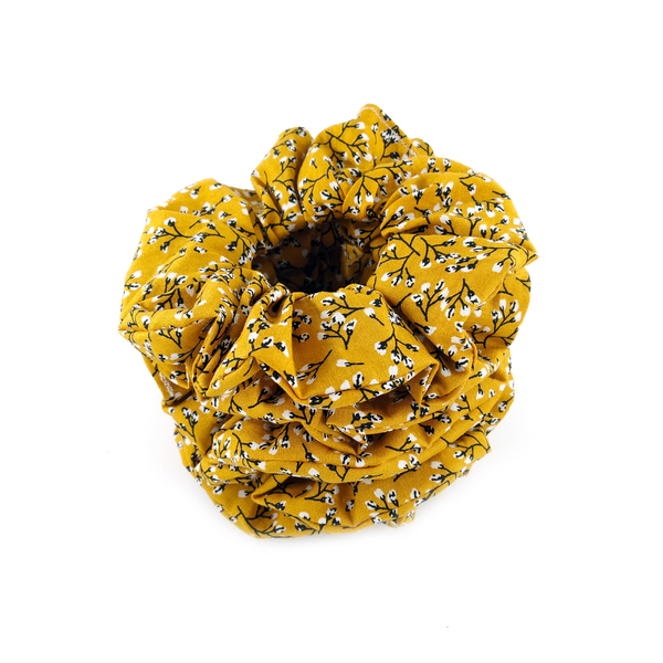 Scrunchie Yellow Floral βαμβακερό - φλοράλ, λαστιχάκια μαλλιών - 2