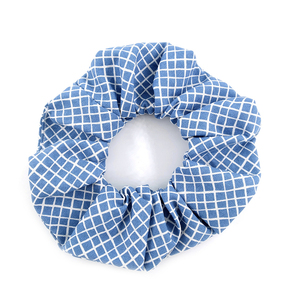 Scrunchie Blue Squares βαμβακερό - ύφασμα, φλοράλ, λαστιχάκια μαλλιών
