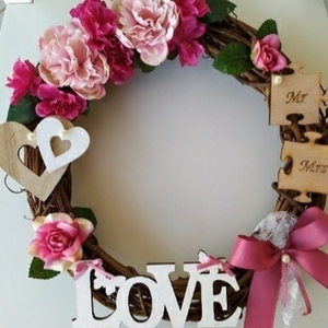 Στεφάνι "Mr & Mrs - Love" - καρδιά, στεφάνια, λουλούδια, διακοσμητικά, homedecor - 5