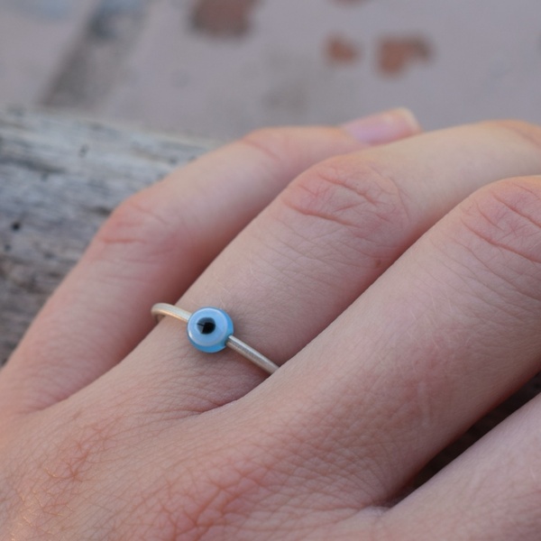 Δαχτυλίδι ανοιχτό ασήμι 925 με μπλε μάτι χάντρα - ασήμι 925, χάντρες, βεράκια, αυξομειούμενα