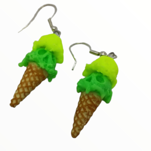 Σκουλαρίκια παγωτό χωνάκι με νέον χρώματα (ice cream cone earrings),χειροποίητα κοσμήματα απομίμησης φαγητού απο πολυμερικό πηλό Mimitopia - πηλός, χειροποίητα, παγωτό, φαγητό