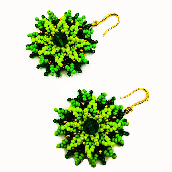 Κρεμαστά μικρά πράσινα σκουλαρίκια - χειροποίητα, λουλούδι, μικρά, boho, κρεμαστά - 4