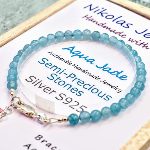 Βραχιόλι Aqua Jade με Ορυκτή Φυσική Ομορφιά & Ασημένια Κουμπώματα Nikolas Jewelry - ημιπολύτιμες πέτρες, χεριού, αυξομειούμενα - 2