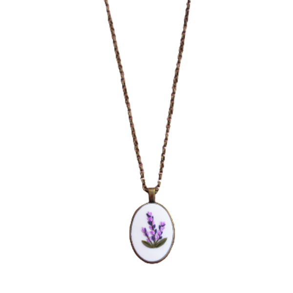 "Lavender dream"- Χειροποίητο μεταγιόν από πηλό με λουλούδια (πηλός, μπρούτζος) (40εκ.+5εκ επέκταση) - πηλός, κοντά, λουλούδι, μπρούντζος, μενταγιόν