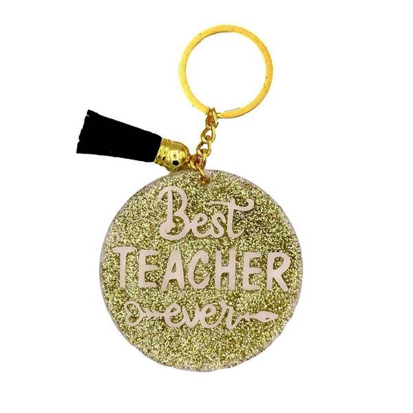 Μπρελόκ κλειδιών δώρο για την δασκάλα χρυσό glitter - γούρια, σπιτιού, προσωποποιημένα - 2
