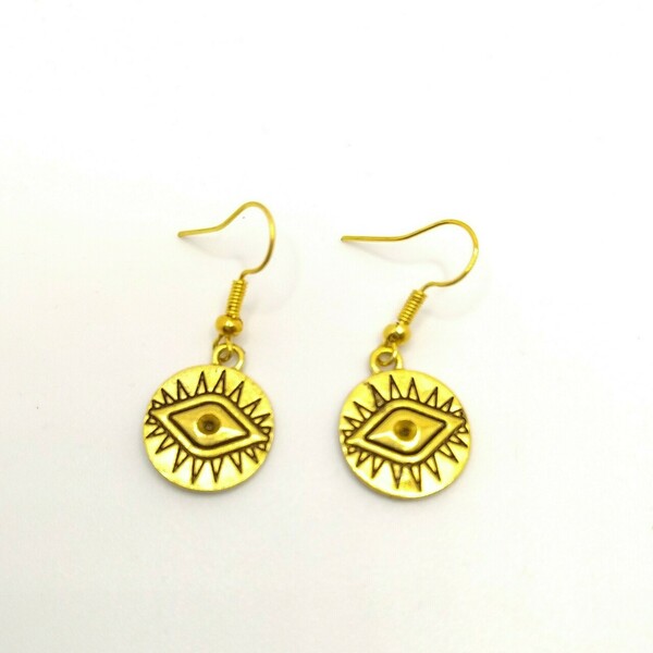 Gold eye coin•| earrings - μάτι, μικρά, boho, κρεμαστά, φθηνά