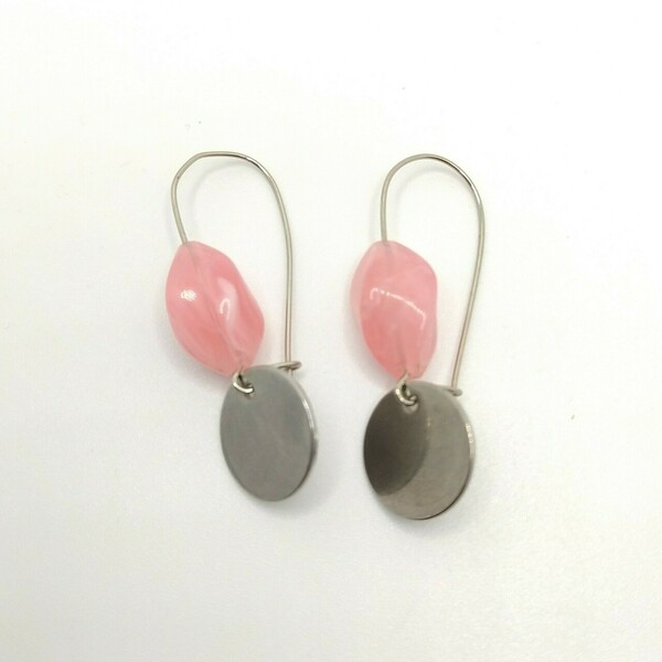 Σκουλαρικια•| tag pink stone - φλουρί, πέτρες, κρεμαστά, μεγάλα, με κλιπ