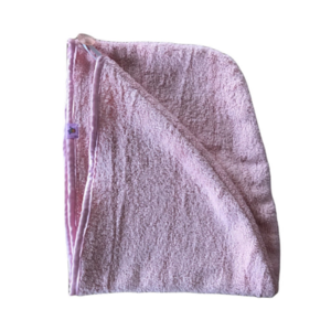 πετσέτα μαλλιών, powder pink, 60 x 25 εκ με μικρό λάστιχο και κουμπάκι ροζ - πετσέτες - 2