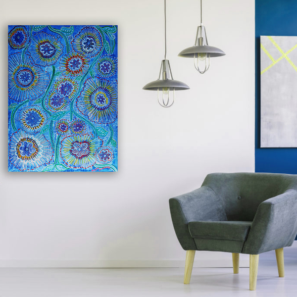 Blue Jean Flowers - πίνακες & κάδρα, πίνακες ζωγραφικής - 3