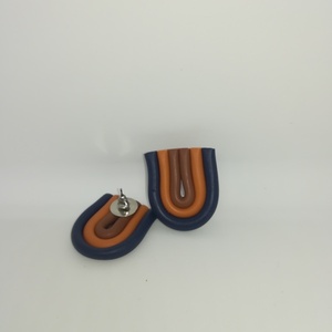 Γεωμετρικά σκουλαρίκια φτιαγμένα από πηλό σε συνδιασμό 3 χρωμάτων - πηλός, καρφωτά, μικρά - 2