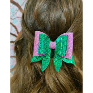 Παιδικό Κλιπ Μαλλιών Φιογκος Mermaid Green and Purple 8x8,5 - γοργόνα, δώρα γενεθλίων, αξεσουάρ μαλλιών, hair clips - 4