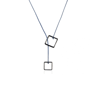 "Chimera" Rhodium plating square necklace - ασήμι 925, μακριά