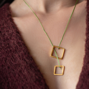 "Chimera" Gilded square necklace - επιχρυσωμένα, ασήμι 925, μακριά - 2