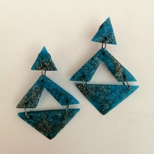 Blue triangles - πηλός, κρεμαστά, μεγάλα