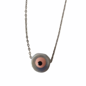 Κολιέ κοντό με κεραμική χάντρα μάτι λιλά - ροζ - 40 εκ. - κεραμικό, μάτι, κοντά, ατσάλι, layering