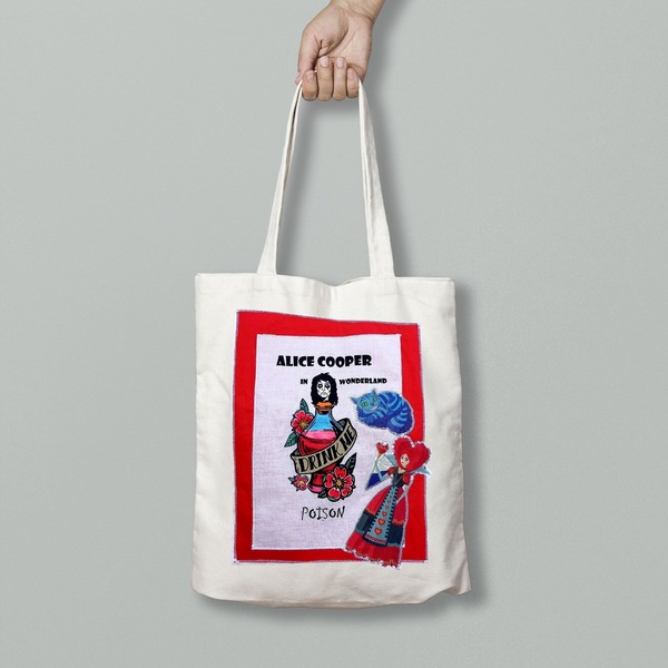 Τσάντα ώμου tote bag Alice Cooper in Wonderland - ύφασμα, ώμου, tote, πάνινες τσάντες, φθηνές - 4