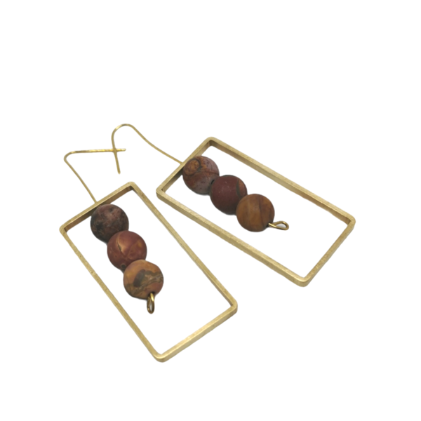 Σκουλαρίκια από ορείχαλκο με ημιπολύτιμους λίθους "ίασπις" 4,5εκ. / earrings - ημιπολύτιμες πέτρες, ορείχαλκος, μακριά, κρεμαστά, δώρο οικονομικό