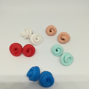Μικρά σκουλαρίκια κόμποι φτιαγμένα από πηλό - πηλός, καρφωτά, μικρά - 5