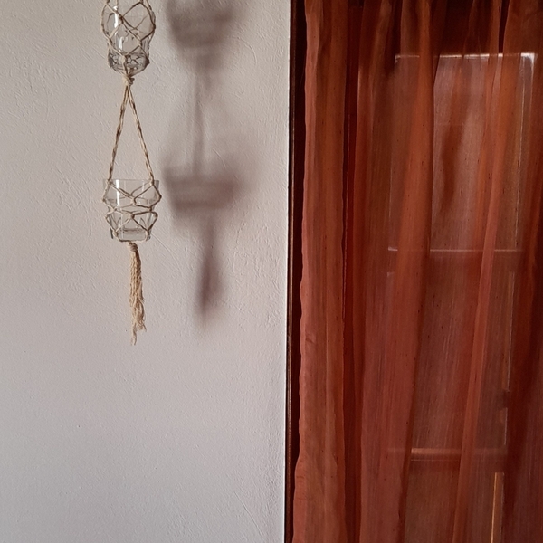 Κρεμαστο τοιχου boho, με σχοινι και γυαλακια για ρεσο - μακραμέ, διακοσμητικά - 3