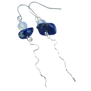 Σκουλαρίκι moonlight jewls με πέτρα απο οπάλι και ακανόνιστο lapis lazuli - ημιπολύτιμες πέτρες, γυαλί, κρεμαστά, φθηνά - 2