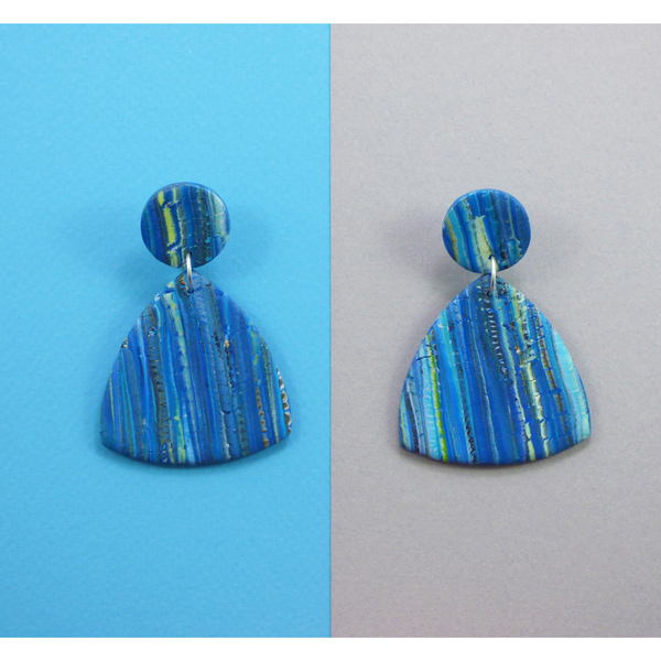 Μπλε κρεμαστά σκουλαρίκια απο πηλό 4,5*6,5 cm - πηλός, μακριά, κρεμαστά, μεγάλα - 4