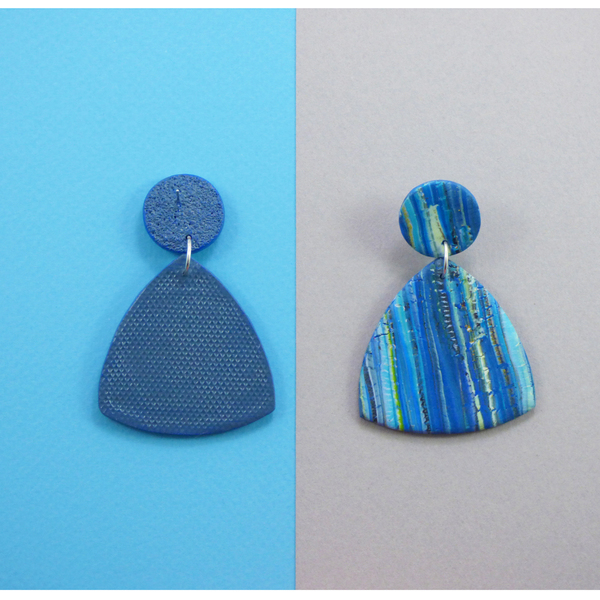 Μπλε κρεμαστά σκουλαρίκια απο πηλό 4,5*6,5 cm - πηλός, μακριά, κρεμαστά, μεγάλα - 5